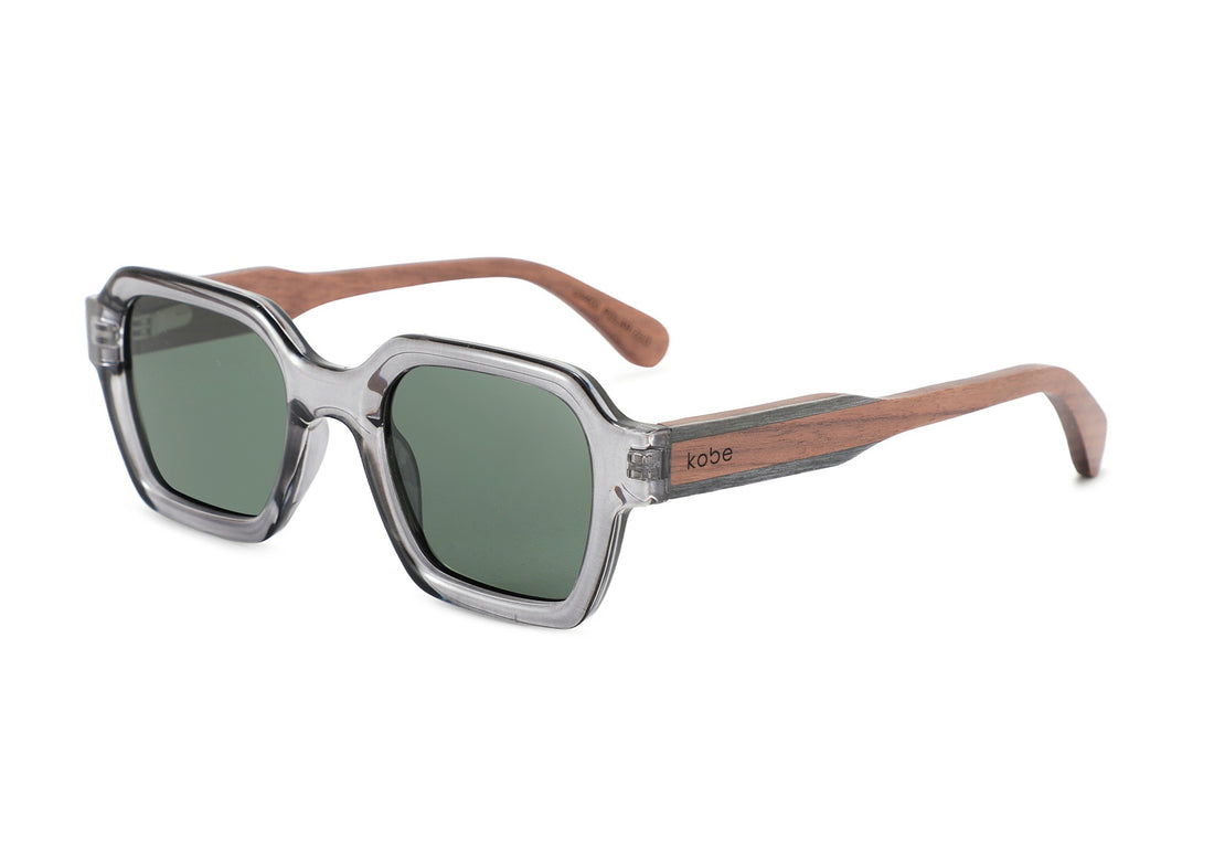 Bali sunglasses by Kobe Afrika in smoke grey with walnut arms