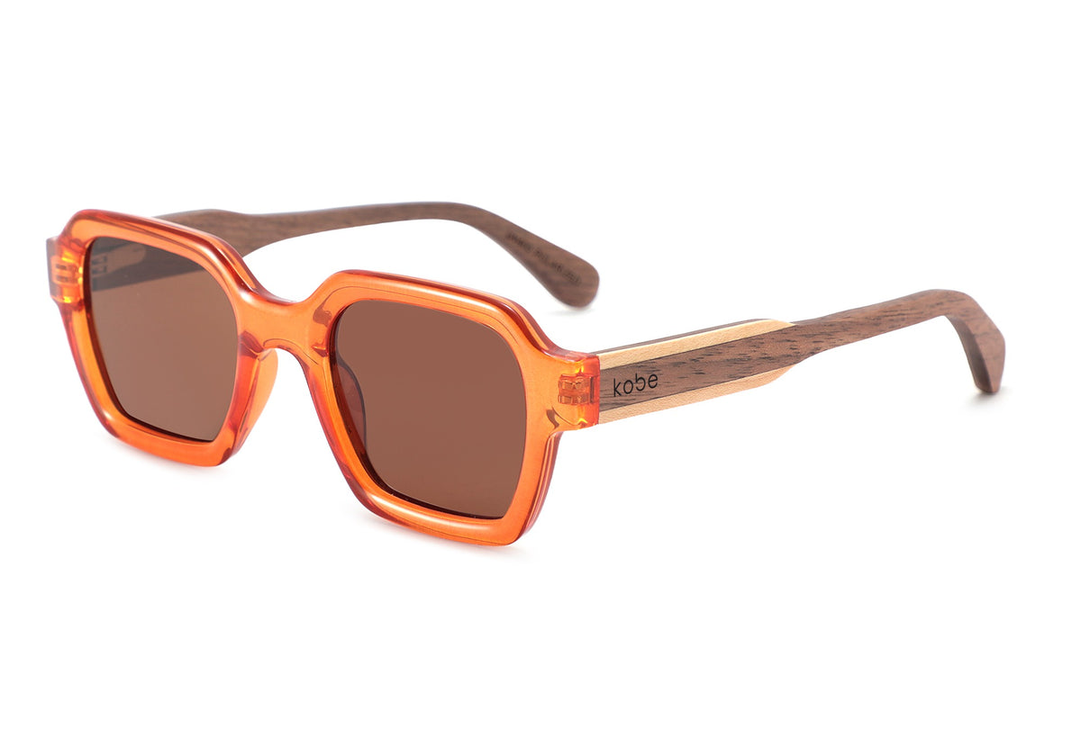 Bali sunglasses by Kobe Afrika in orange with walnut arms